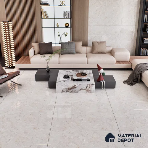 Marble Crema Marfil Wall & Floor Tile TL 07461 Oat Beige 4 ft x 2 ft High Gloss Finish Vitrified Tile - 9 mm | 4 Random Designs | Suitable For Living Room, Bedroom, Dining