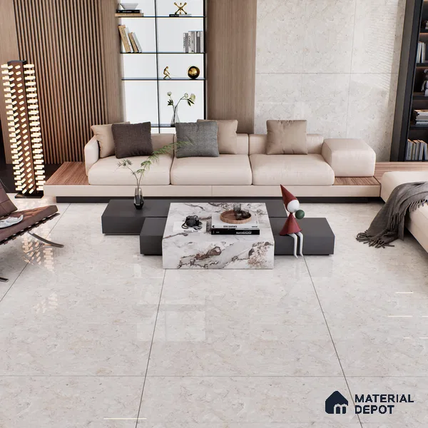 Marble Crema Marfil Wall & Floor Tile TL 07461 Oat Beige 4 ft x 2 ft High Gloss Finish Vitrified Tile - 9 mm | 4 Random Designs | Suitable For Living Room, Bedroom, Dining