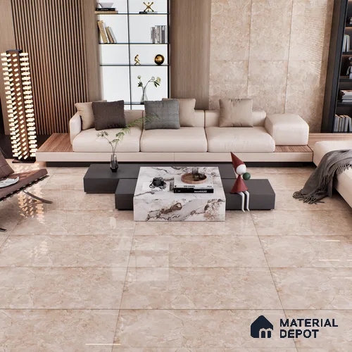 Marble Crema Marfil Wall & Floor Tile TL 07462 B Taupe Beige 4 ft x 2 ft High Gloss Finish Vitrified Tile - 9 mm | 4 Random Designs | Suitable For Living Room, Bedroom, Dining