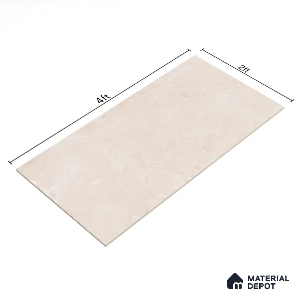 Marble Crema Marfil Wall & Floor Tile TL 07462 Warm Beige 4 ft x 2 ft High Gloss Finish Vitrified Tile - 9 mm | 4 Random Designs | Suitable For Living Room, Bedroom, Dining