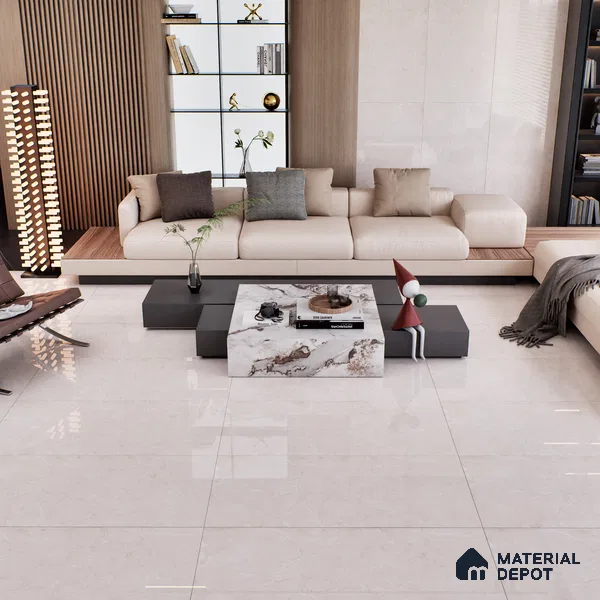 Marble Crema Marfil Wall & Floor Tile TL 07462 Warm Beige 4 ft x 2 ft High Gloss Finish Vitrified Tile - 9 mm | 4 Random Designs | Suitable For Living Room, Bedroom, Dining