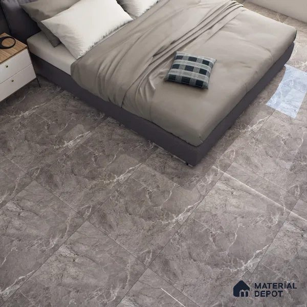 Marble Tundra Grey Wall & Floor Tile TL 07463 B Stone Grey 4 ft x 2 ft High Gloss Finish Vitrified Tile - 9 mm | 6 Random Designs | Suitable For Living Room, Bedroom, Dining