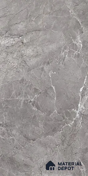 Marble Tundra Grey Wall & Floor Tile TL 07463 B Stone Grey 4 ft x 2 ft High Gloss Finish Vitrified Tile - 9 mm | 6 Random Designs | Suitable For Living Room, Bedroom, Dining