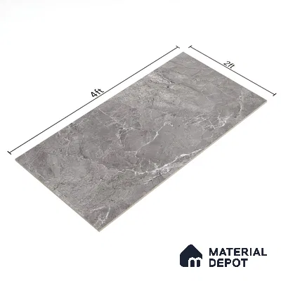 Marble Tundra Grey Wall & Floor Tile TL 07463 B Stone Grey 4 ft x 2 ft High Gloss Finish Vitrified Tile - 9 mm | 6 Random Designs | Suitable For Living Room, Bedroom, Dining