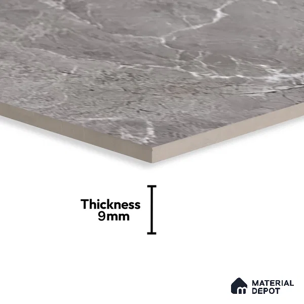 Marble Tundra Grey Wall & Floor Tile TL 07463 B Stone Grey 4 ft x 2 ft High Gloss Finish Vitrified Tile - 9 mm | 6 Random Designs | Suitable For Living Room, Bedroom, Dining