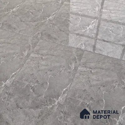 Marble Tundra Grey Wall & Floor Tile TL 07463 B Stone Grey 4 ft x 2 ft High Gloss Finish Vitrified Tile - 9 mm | 6 Random Designs | Suitable For Living Room, Bedroom, Dining