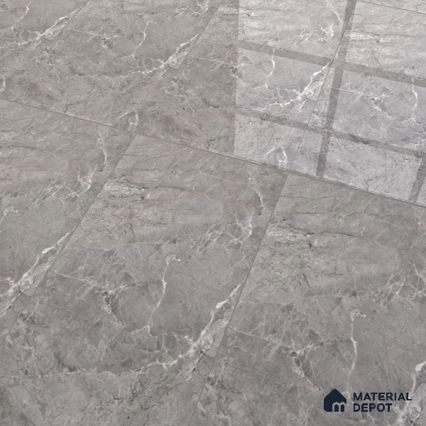 Marble Tundra Grey Wall & Floor Tile TL 07463 B Stone Grey 4 ft x 2 ft High Gloss Finish Vitrified Tile - 9 mm | 6 Random Designs | Suitable For Living Room, Bedroom, Dining