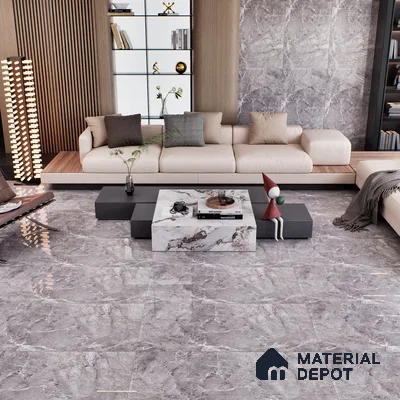 Marble Tundra Grey Wall & Floor Tile TL 07463 B Stone Grey 4 ft x 2 ft High Gloss Finish Vitrified Tile - 9 mm | 6 Random Designs | Suitable For Living Room, Bedroom, Dining