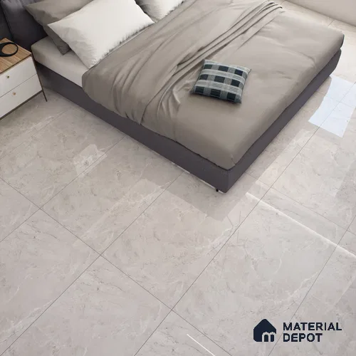 Grey Marble Look Floor & Wall Tile TL 07463 Gravier Royal Fermozo Bianco 4 ft x 2 ft Vitrified High Gloss Finish - 9 mm | Random 6 | Suitable for Living Room, Bedroom, Bathroom