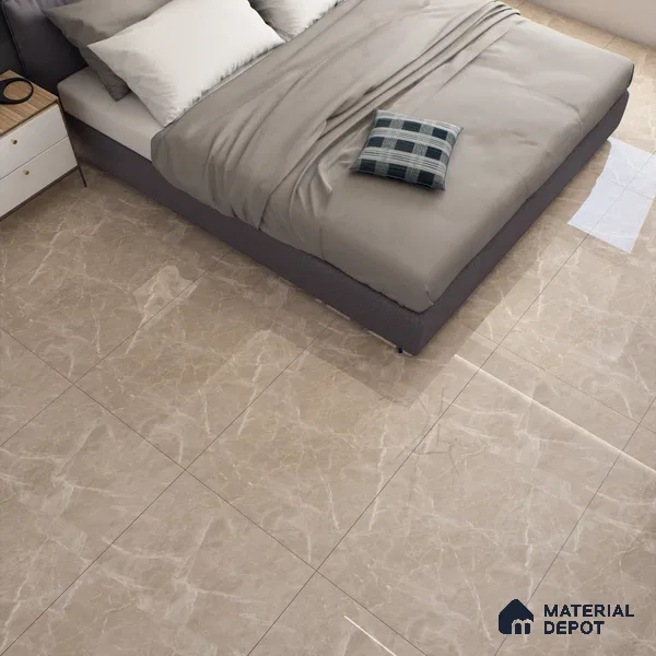 Marble Botticino Wall & Floor Tile TL 07464 B Taupe Beige 4 ft x 2 ft High Gloss Finish Vitrified Tile - 9 mm | 3 Random Designs | Suitable For Living Room, Bedroom, Dining