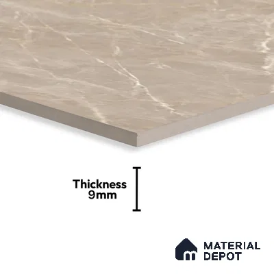 Marble Botticino Wall & Floor Tile TL 07464 B Taupe Beige 4 ft x 2 ft High Gloss Finish Vitrified Tile - 9 mm | 3 Random Designs | Suitable For Living Room, Bedroom, Dining