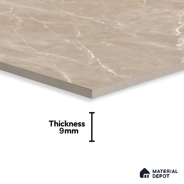 Marble Botticino Wall & Floor Tile TL 07464 B Taupe Beige 4 ft x 2 ft High Gloss Finish Vitrified Tile - 9 mm | 3 Random Designs | Suitable For Living Room, Bedroom, Dining