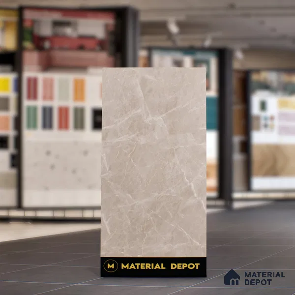 Marble Botticino Wall & Floor Tile TL 07464 B Taupe Beige 4 ft x 2 ft High Gloss Finish Vitrified Tile - 9 mm | 3 Random Designs | Suitable For Living Room, Bedroom, Dining
