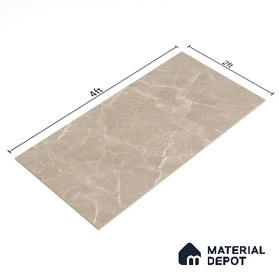 Marble Botticino Wall & Floor Tile TL 07464 B Taupe Beige 4 ft x 2 ft High Gloss Finish Vitrified Tile - 9 mm | 3 Random Designs | Suitable For Living Room, Bedroom, Dining