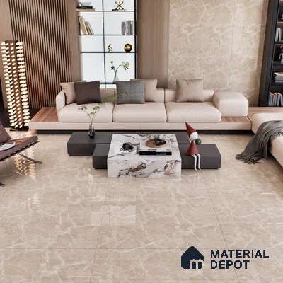 Marble Botticino Wall & Floor Tile TL 07464 B Taupe Beige 4 ft x 2 ft High Gloss Finish Vitrified Tile - 9 mm | 3 Random Designs | Suitable For Living Room, Bedroom, Dining