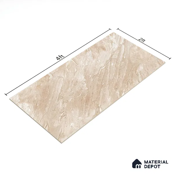 Marble Wall & Floor Tile TL 07466 Sand Beige 4 ft x 2 ft High Gloss Finish Vitrified Tile - 9 mm | 4 Random Designs | Suitable For Living Room, Bedroom, Dining