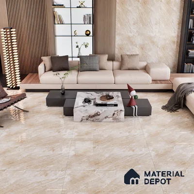 Marble Wall & Floor Tile TL 07466 Sand Beige 4 ft x 2 ft High Gloss Finish Vitrified Tile - 9 mm | 4 Random Designs | Suitable For Living Room, Bedroom, Dining