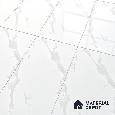 Marble Statuario Wall & Floor Tile TL 07467 Pure White 4 ft x 2 ft High Gloss Finish Vitrified Tile - 9 mm | 4 Random Designs | Suitable For Living Room, Bedroom, Dining