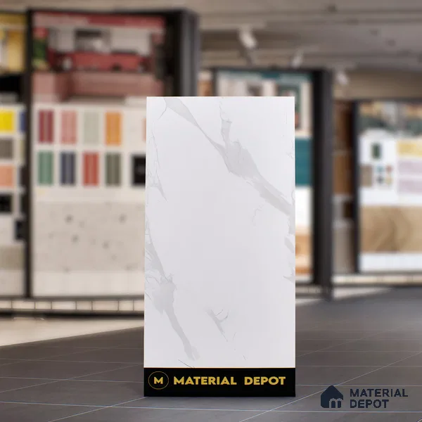 Marble Statuario Wall & Floor Tile TL 07467 Pure White 4 ft x 2 ft High Gloss Finish Vitrified Tile - 9 mm | 4 Random Designs | Suitable For Living Room, Bedroom, Dining