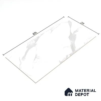 Marble Statuario Wall & Floor Tile TL 07467 Pure White 4 ft x 2 ft High Gloss Finish Vitrified Tile - 9 mm | 4 Random Designs | Suitable For Living Room, Bedroom, Dining