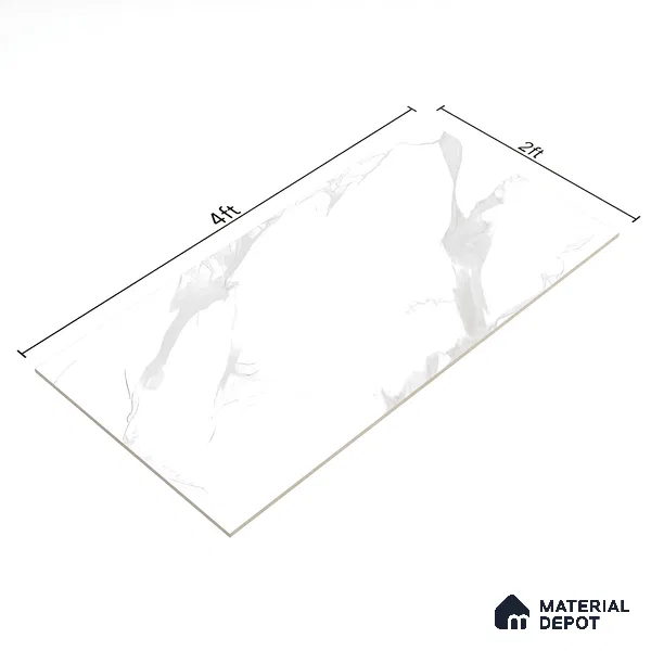 Marble Statuario Wall & Floor Tile TL 07467 Pure White 4 ft x 2 ft High Gloss Finish Vitrified Tile - 9 mm | 4 Random Designs | Suitable For Living Room, Bedroom, Dining