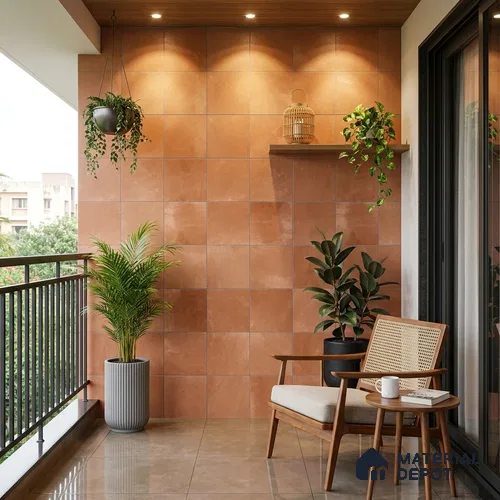 Cement Wall & Floor Tile TL 07474 E Faenza Carmel Base 4 ft x 2 ft Carmel Brown Vitrified Matte Finish Plain Tile - 9 mm | Ideal for Living Room, Bathroom, Kitchen