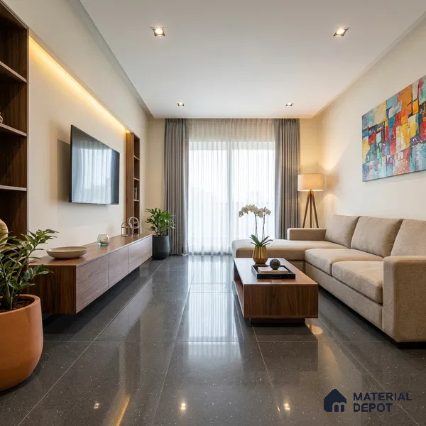 Terrazzo Wall & Floor Tile TL 07482 B Terrazzo Nero 4 ft x 2 ft Glossy Finish Vitrified Tile - 9 mm
