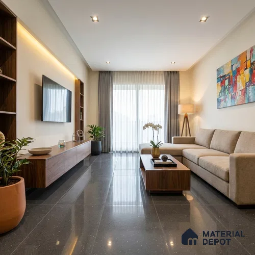 Terrazzo Wall & Floor Tile TL 07482 B Terrazzo Nero 4 ft x 2 ft Glossy Finish Vitrified Tile - 9 mm