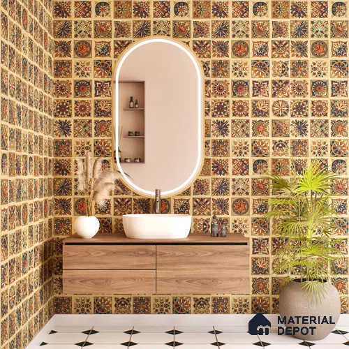 Moroccan Wall Tile TL 07485 Nebula Yellow Hexa Decor 4 ft x 2 ft Vitrified Matte Finish - 9 mm | Suitable for Living Room, Bedroom & Bathroom