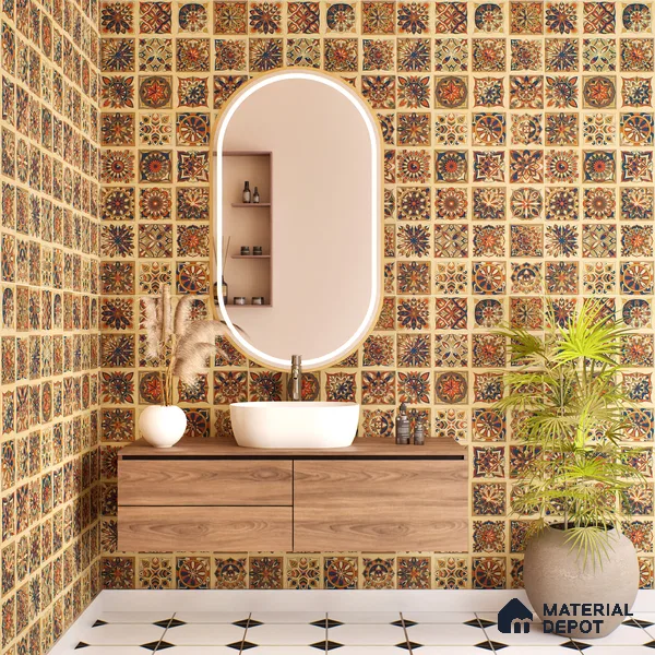 Moroccan Wall Tile TL 07485 Nebula Yellow Hexa Decor 4 ft x 2 ft Vitrified Matte Finish - 9 mm | Suitable for Living Room, Bedroom & Bathroom