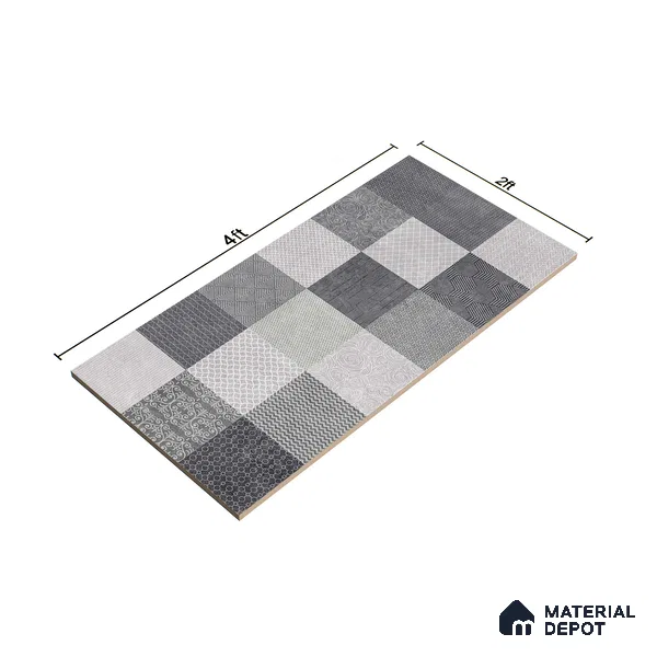 Highlighter Wall Tile TL 07486 B Mono Grey Decor 4 ft x 2 ft Carving Matte Finish Vitrified Tile - 9 mm | Suitable For Bathroom, Accent/Feature Wall, Balcony