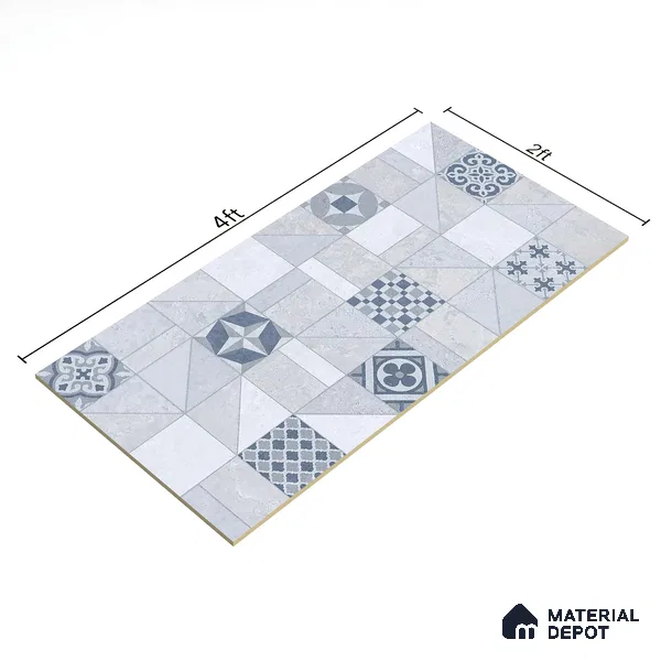 Moroccan Wall Tile TL 07487 B Epoxy Decor Blue 4 ft x 2 ft Carving Matte Finish Vitrified Tile - 9 mm | Suitable for Living Room, Bedroom & Bathroom