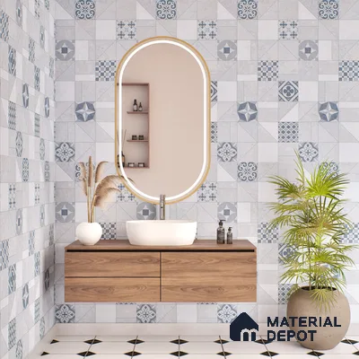 Moroccan Wall Tile TL 07487 B Epoxy Decor Blue 4 ft x 2 ft Carving Matte Finish Vitrified Tile - 9 mm | Suitable for Living Room, Bedroom & Bathroom