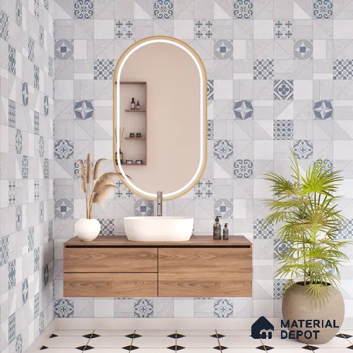 Moroccan Wall Tile TL 07487 B Epoxy Decor Blue 4 ft x 2 ft Carving Matte Finish Vitrified Tile - 9 mm | Suitable for Living Room, Bedroom & Bathroom
