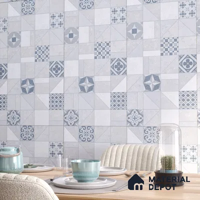 Moroccan Wall Tile TL 07487 B Epoxy Decor Blue 4 ft x 2 ft Carving Matte Finish Vitrified Tile - 9 mm | Suitable for Living Room, Bedroom & Bathroom