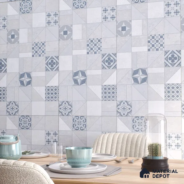 Moroccan Wall Tile TL 07487 B Epoxy Decor Blue 4 ft x 2 ft Carving Matte Finish Vitrified Tile - 9 mm | Suitable for Living Room, Bedroom & Bathroom