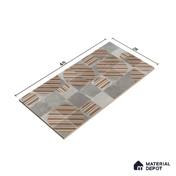 Highlighter Wall Tile TL 07490 Circle Decor Grey 4 ft x 2 ft Carving Matte Finish Vitrified Tile - 9 mm | Suitable For Bathroom, Accent/Feature Wall, Dining Area