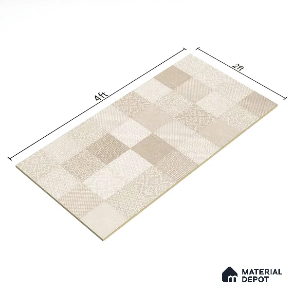 Moroccan Wall Tile TL 07491 Square Decor 4 ft x 2 ft Carving Matte Finish Vitrified Tile - 9 mm | Suitable for Living Room, Bedroom & Bathroom