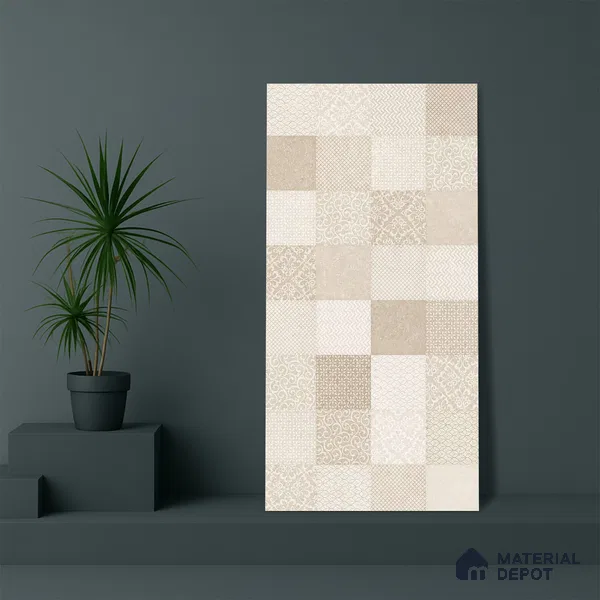 Moroccan Wall Tile TL 07491 Square Decor 4 ft x 2 ft Carving Matte Finish Vitrified Tile - 9 mm | Suitable for Living Room, Bedroom & Bathroom