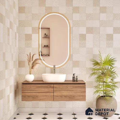 Moroccan Wall Tile TL 07491 Square Decor 4 ft x 2 ft Carving Matte Finish Vitrified Tile - 9 mm | Suitable for Living Room, Bedroom & Bathroom