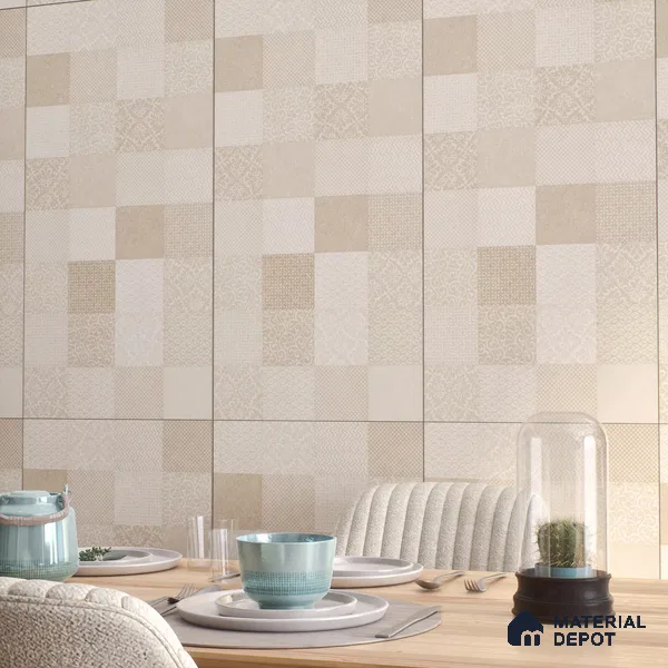 Moroccan Wall Tile TL 07491 Square Decor 4 ft x 2 ft Carving Matte Finish Vitrified Tile - 9 mm | Suitable for Living Room, Bedroom & Bathroom