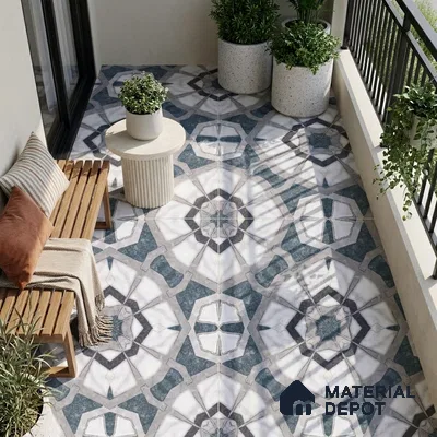 Moroccan Look Floor & Wall Tile TL 07500 Izar 2 ft x 2 ft Sinker Finish Vitrified Tile - 9 mm | Suitable For Balcony, Terrace, Courtyard | Please Expect a Slight Variation of Pattern