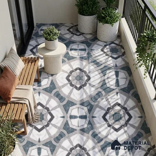 Moroccan Look Floor & Wall Tile TL 07500 Izar 2 ft x 2 ft Sinker Finish Vitrified Tile - 9 mm | Suitable For Balcony, Terrace, Courtyard | Please Expect a Slight Variation of Pattern