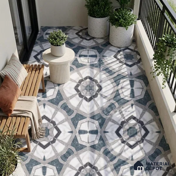 Moroccan Look Floor & Wall Tile TL 07500 Izar 2 ft x 2 ft Sinker Finish Vitrified Tile - 9 mm | Suitable For Balcony, Terrace, Courtyard | Please Expect a Slight Variation of Pattern
