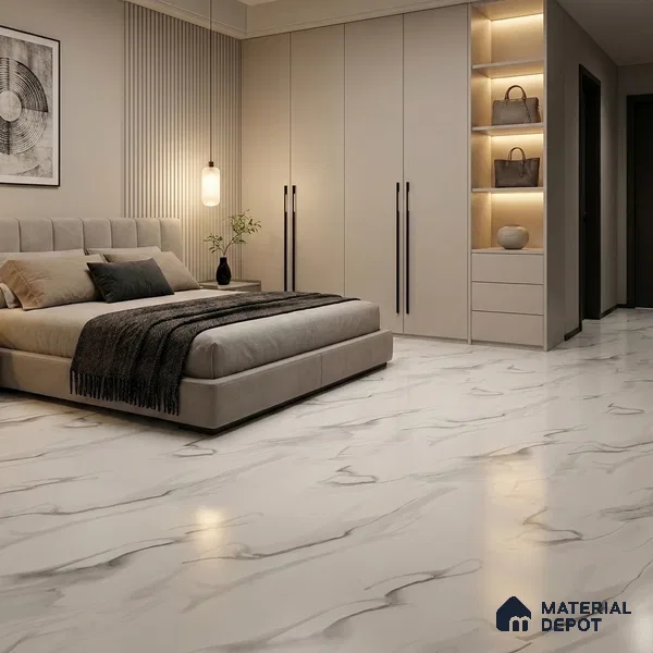 Marble Statuario Wall & Floor Tile TL 07501 Off-White 4 ft x 2 ft Matte Carving Finish Vitrified Tile - 9 mm | Suitable For Living Room, Bedroom, Kitchen