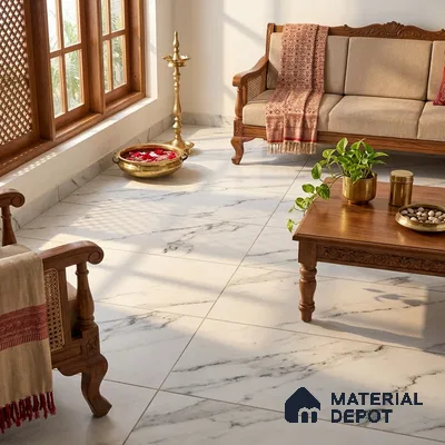 Marble Statuario Wall & Floor Tile TL 07501 Off-White 4 ft x 2 ft Matte Carving Finish Vitrified Tile - 9 mm | Suitable For Living Room, Bedroom, Kitchen