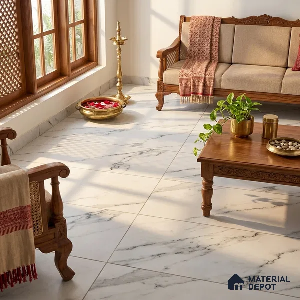 Marble Statuario Wall & Floor Tile TL 07501 Off-White 4 ft x 2 ft Matte Carving Finish Vitrified Tile - 9 mm | Suitable For Living Room, Bedroom, Kitchen