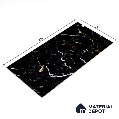Marble Portoro Wall & Floor Tile TL 07502 Jet Black 4 ft x 2 ft High Gloss Finish Vitrified Tile - 9 mm | Suitable For Living Room, Bedroom, Dining