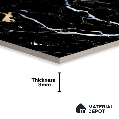 Marble Portoro Wall & Floor Tile TL 07502 Jet Black 4 ft x 2 ft High Gloss Finish Vitrified Tile - 9 mm | Suitable For Living Room, Bedroom, Dining