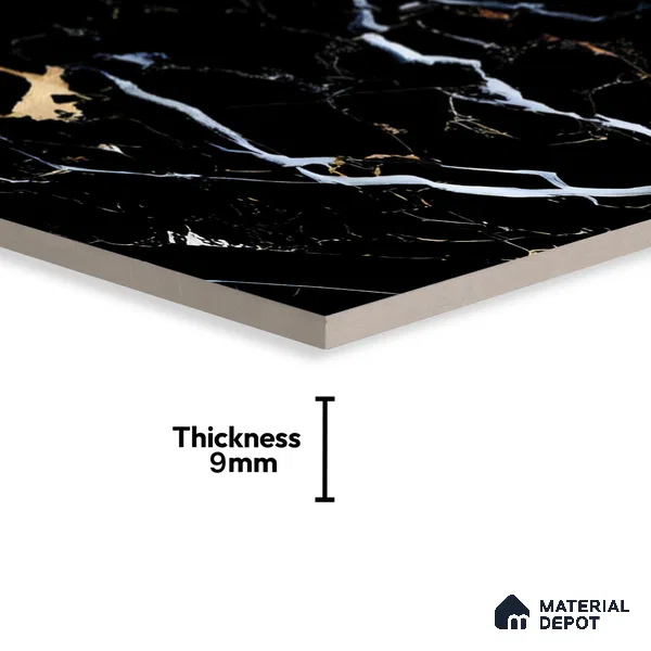 Marble Portoro Wall & Floor Tile TL 07502 Jet Black 4 ft x 2 ft High Gloss Finish Vitrified Tile - 9 mm | Suitable For Living Room, Bedroom, Dining